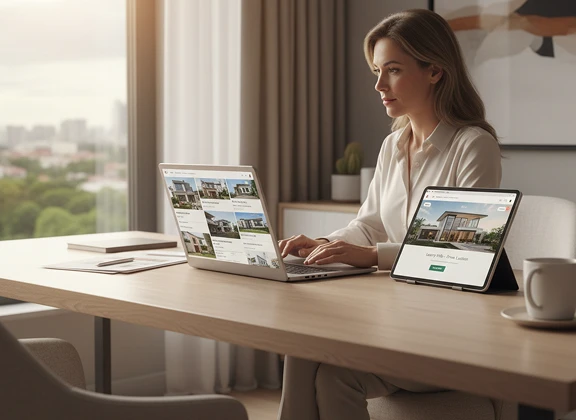Managing a property listing on a laptop