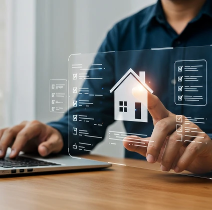 Managing a property listing on a laptop